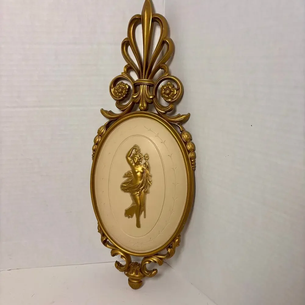 Vintage Dart Industries Gold Greek Goddess Wall Plaques# 7246, 20 inches MCM